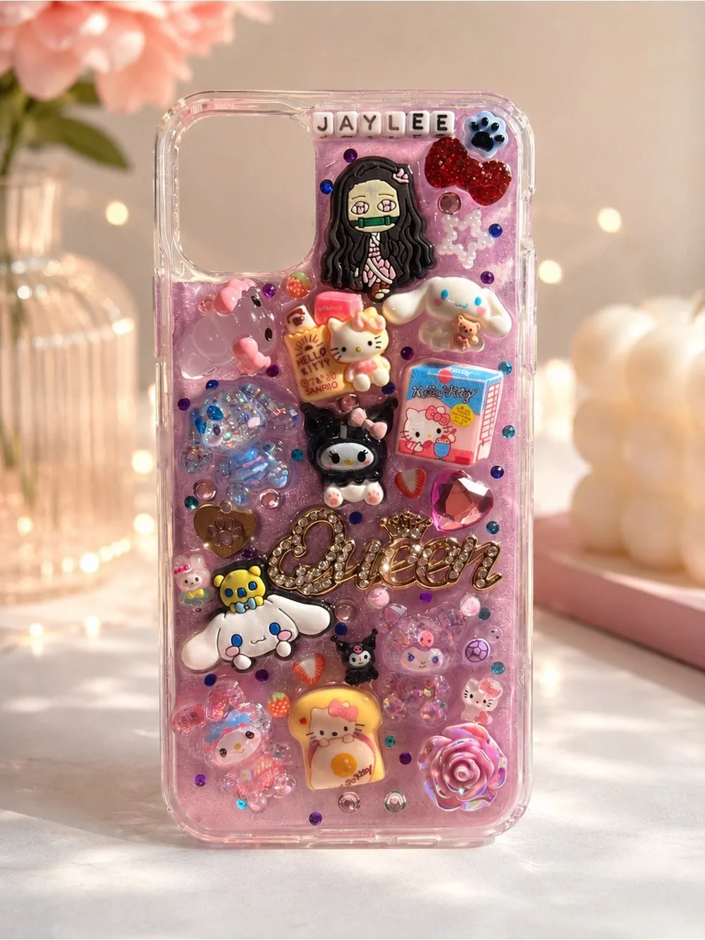Cute Pink Glitter Bear Phone Case for iPhone - Decorative 3D Charms